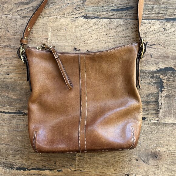Vintage Coach Legacy 9328 Brown Leather Slim Duffle Crossbody Shoulder Bag - Picture 1 of 8